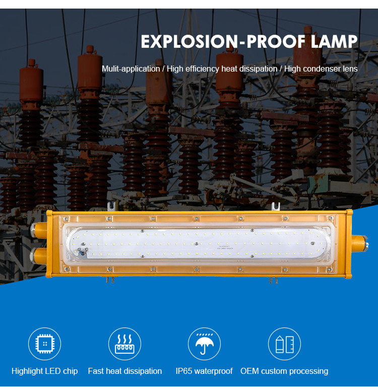 Led Explosion Proof Linear Light 200w Using Die-Cast Fin Heat Dissipation Technology