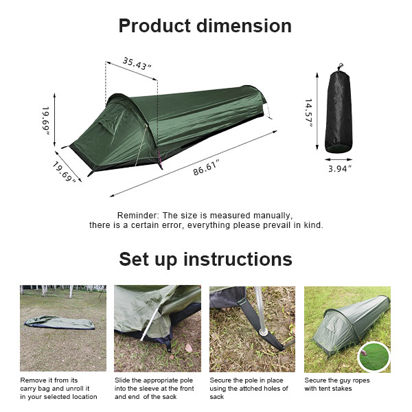 One Person Backpacking Tent Ultralight Army Green Bivy Sack Camping Tent
