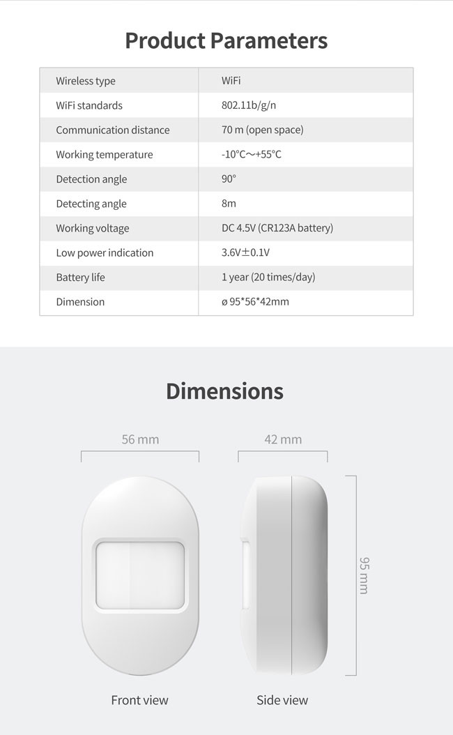 ROHS WiFi PIR Motion Sensor 1.5V Battery Smart Home Motion Sensor