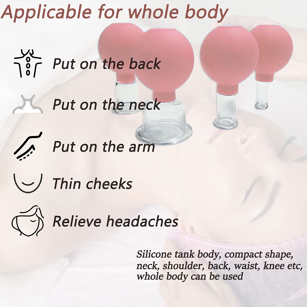 4 PCS Glass Facial Cupping Therapy Set Glass, Silicone Vacuum Suction Face Massage Cups Anti Cellulite Lymphatic Therapy