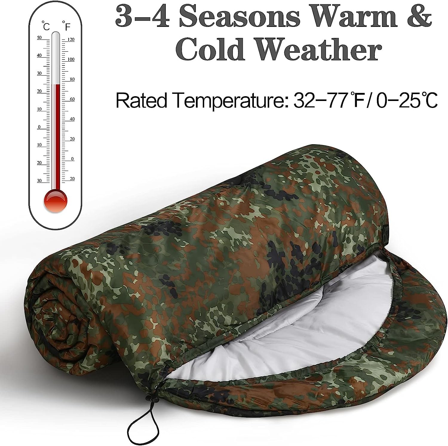 Envelope Military Sleeping Bags, Compression Sack for Cold Weather Travel, Camping, Hiking, Outdoor, Backpacking