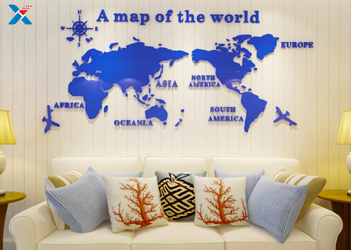 Office Creative Acrylic Shapes Craft / 3D Acrylic Stereo World Map Wall Sticker