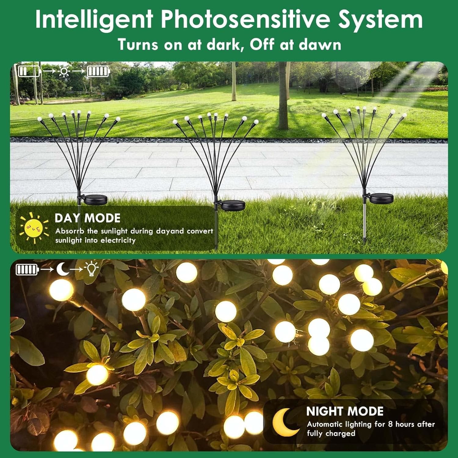 Rechargeable Solar Powered Firefly Lights Auto On/Off Outdoor Lighting With 6-8 Hours Charging Time
