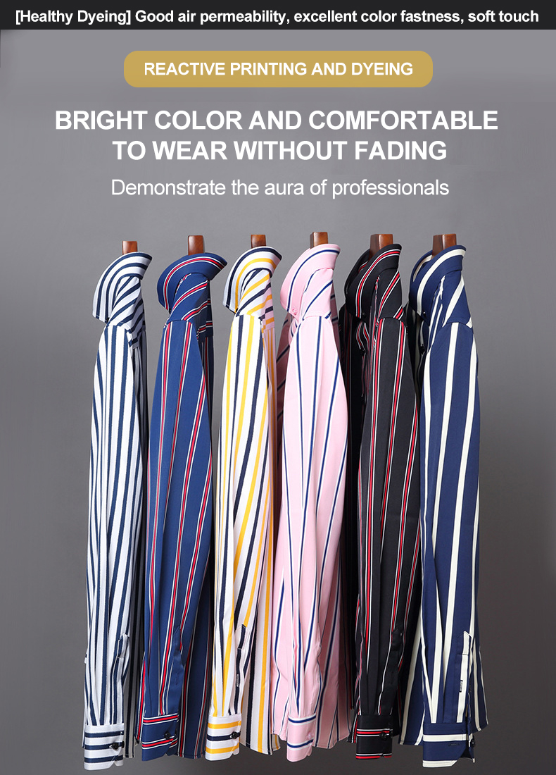 Winter Business Casual Men's Striped Shirt with Non-Ironing and Heat-transfer Printing