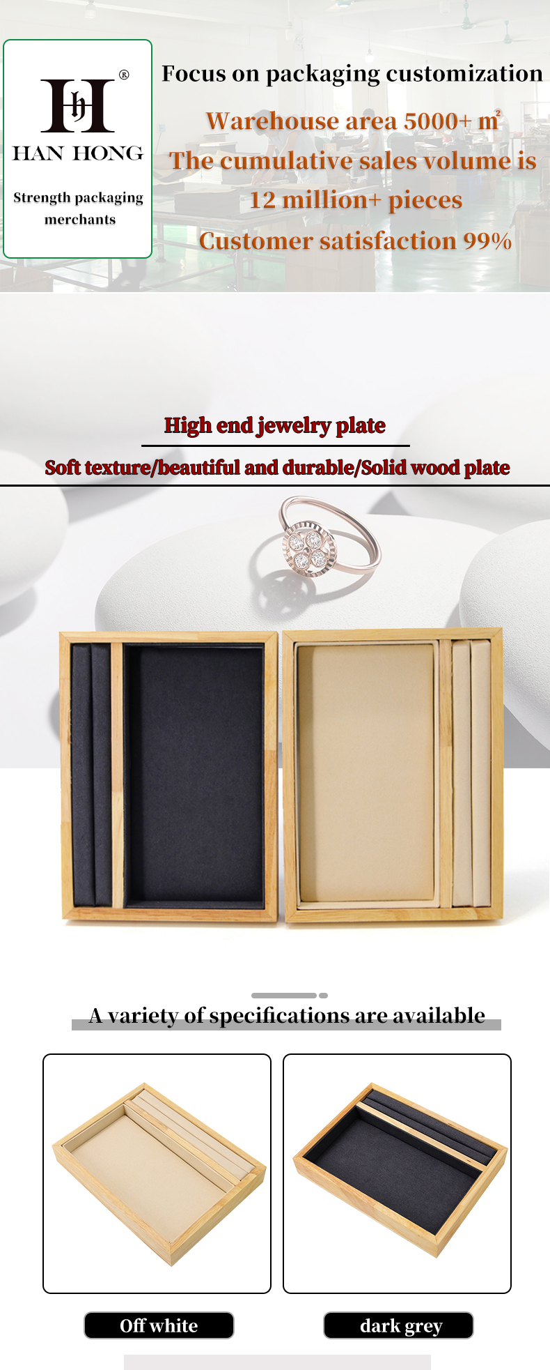 Solid Wooden Multi-Function Jewelry Display Holder Tray for Ring Pendant Ear Stud
