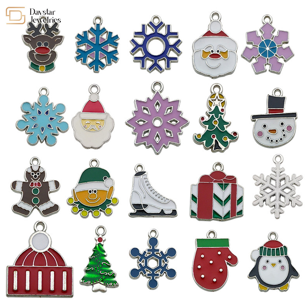 Gold Plated Enamel Christmas Charms For Jewelry Making Earrings Necklace Bracelet