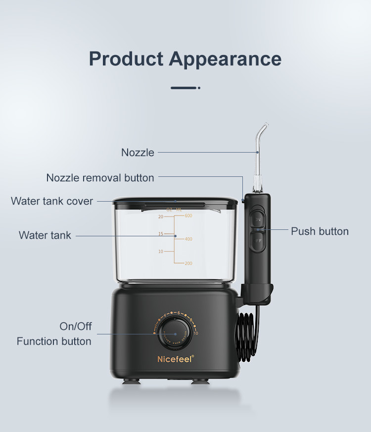 Large Water Tank Black Countertop Water Flosser Home Use Oral Irrigator
