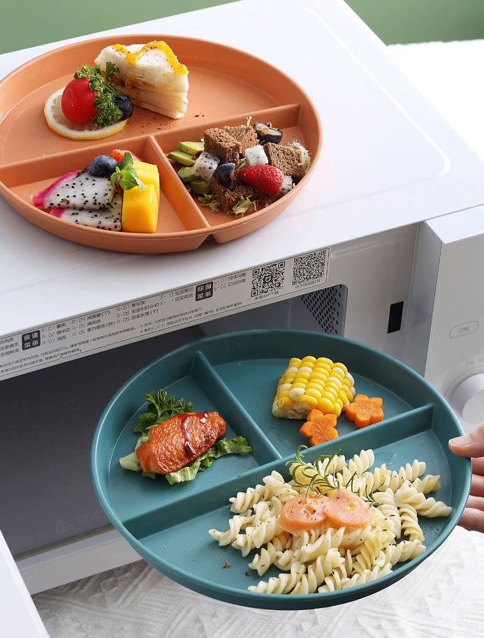 Reusable 3-Compartment Dinner Plate BPA-Free Microwave Dishwasher Safe Wheat Fiber PP
