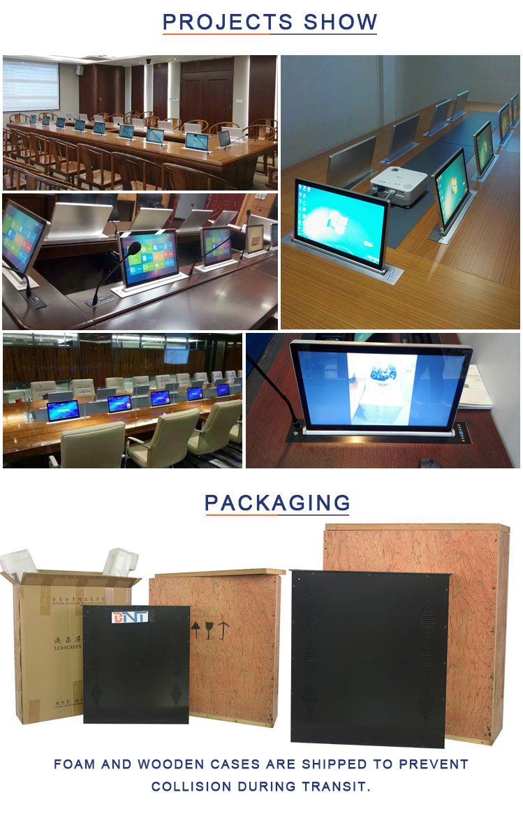 BNT popular LCD monitor motorized lift mechanism with conference microphone for AV solution