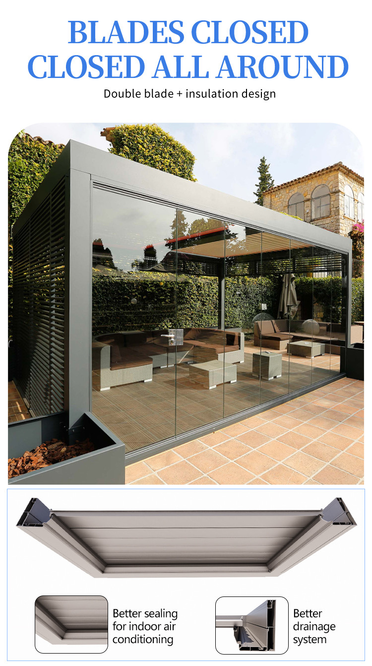 Outdoor Waterproof Motorized Aluminium Pergola With Customized Frame Backyard
