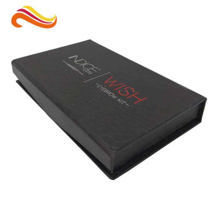 rigid board cosmetic packaging box with mirror , black box with plastic inner logo foil
