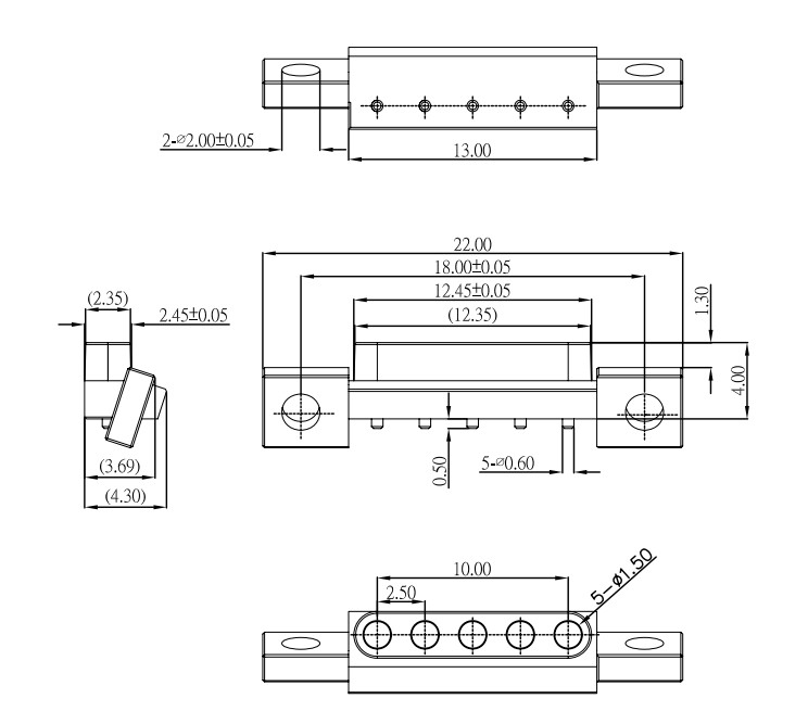 Male And Female Pogo Pin Connector 2.5mm Pitch Spring Loaded Pin Connector Right Angle