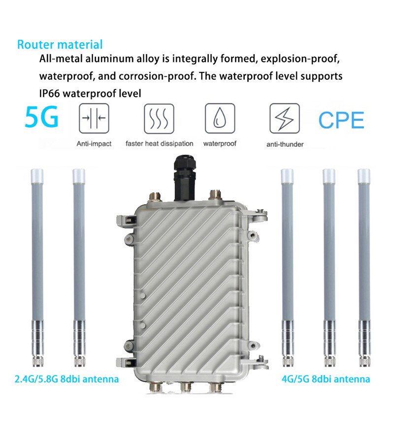 256MB DDR3 5G Outdoor Router 4g 5g Wifi Router POE Power Supply