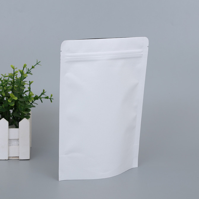 Custom Logo Doypack Resealable Zipper White Kraft Food Packaging Paper Bags with Clear Window