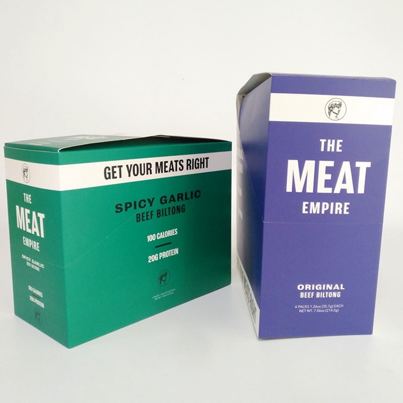 Custom Printed Folded Cardboard Retail Display Box 200G Beef Jerk Packaging Energy Bar Snacks Paper Boxes