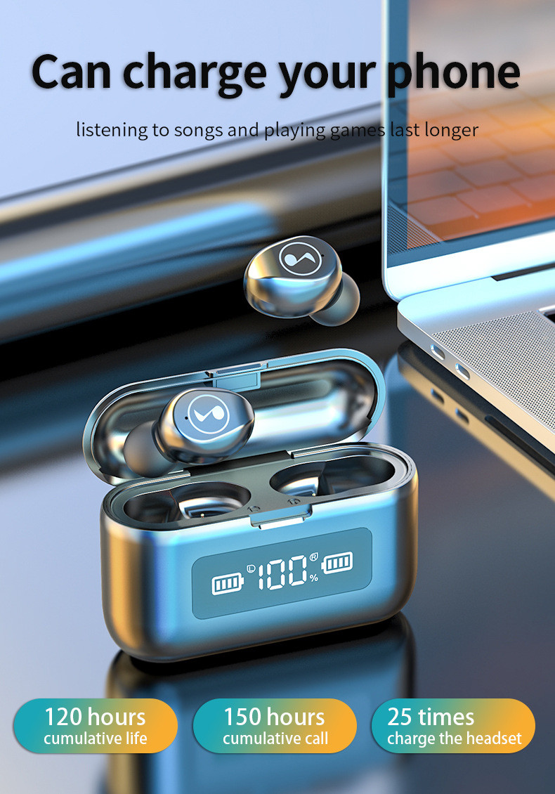Heavy Bass Hifi Stereo Wireless In Ear Earphones With 2000mAh Charging Case