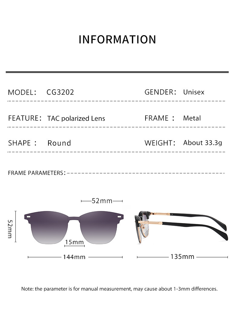 Two Purposes Clip On Magnetic Sunglasses Eyewear Unisex Polarized