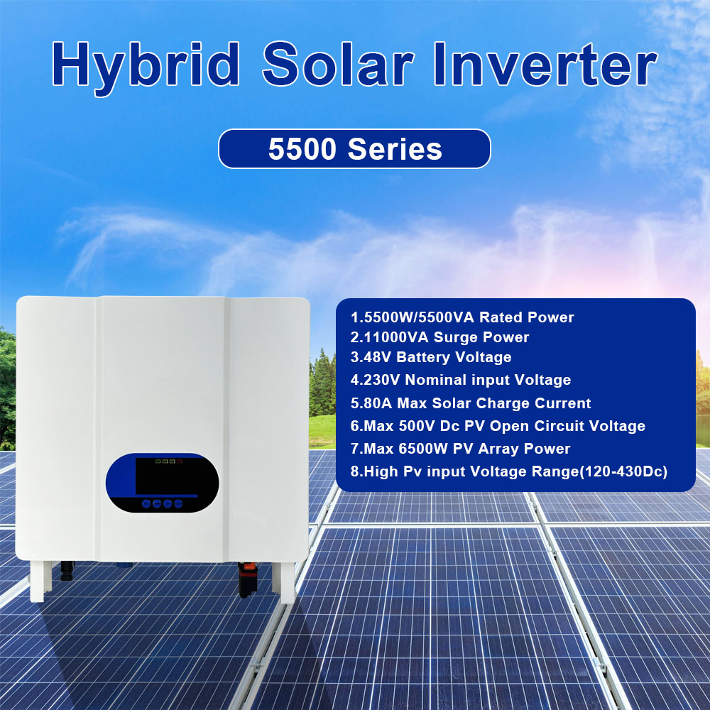 5.5kw 5.5kva Solar Hybrid Inverter Charger 24V 48V DC To 220V AC Pure Sine Wave