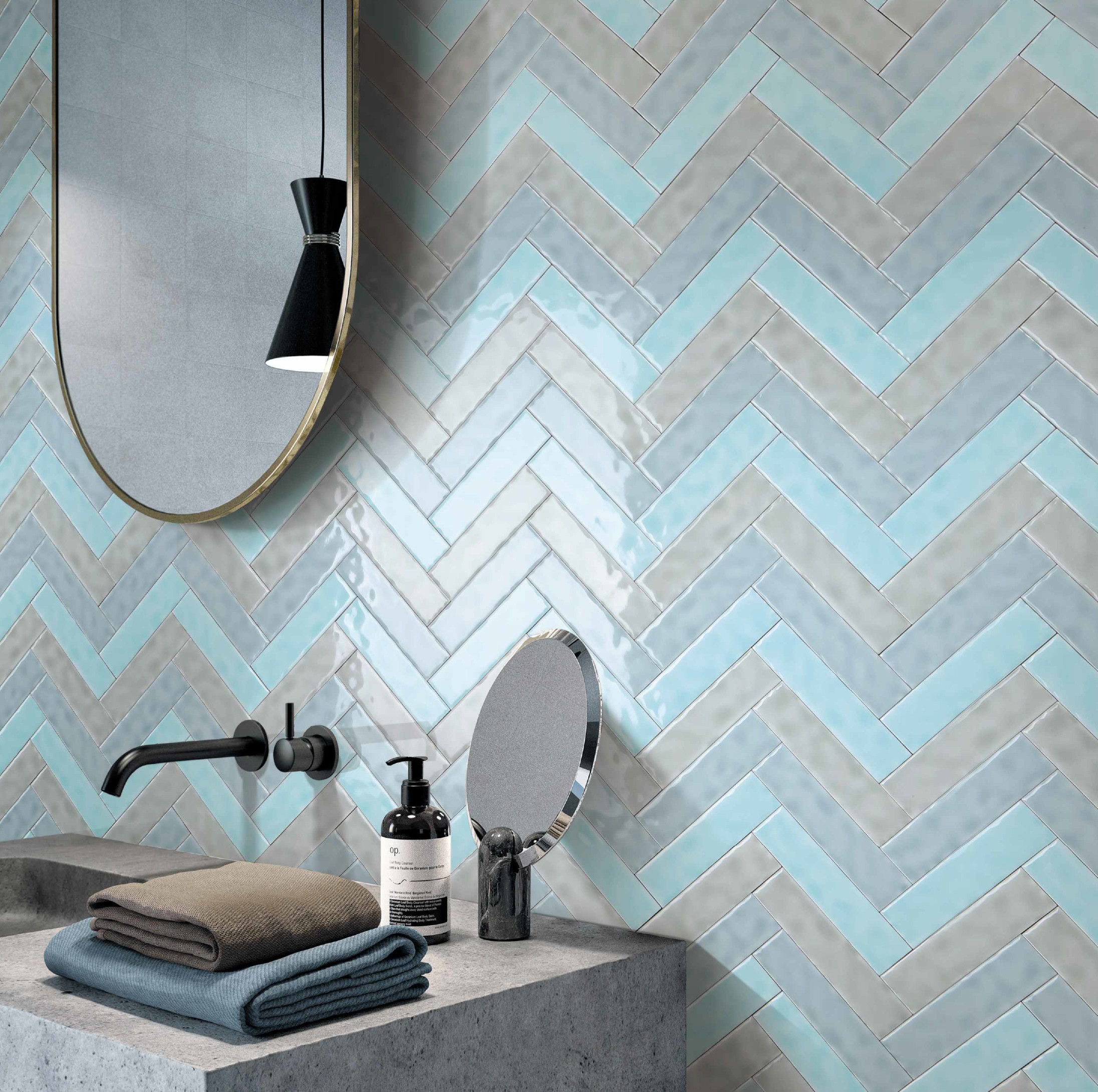Harringbone Inside Wall Tiles 50x200mm Grey Tiles Bathroom