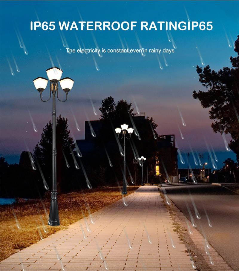 Aluminum IP65 Solar Lighting Villa Street Light Yard Electricity Power Pole LED Lamp