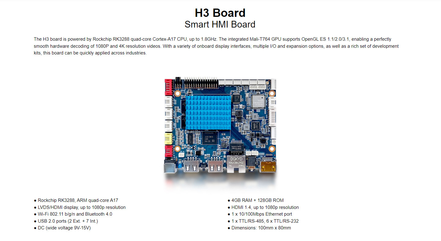 H3 Smart HMI Motherboard Quad-core Mali-T764 4-pole 3.5mm jack Headphone