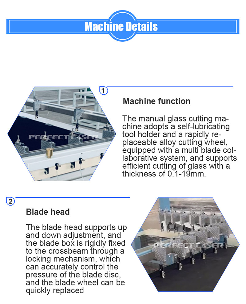 Straight Line Flat Mirror Mosaic Glass Cutter with Double Bridge Manual Cutting Cutter Machine and Multi Cutting Knives