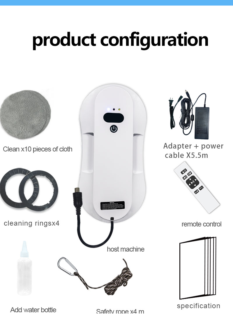 80W Electric Window Cleaner Robot Vacuum Cleaner with 2.4G Wifi Blue Tooth Tuya App Control