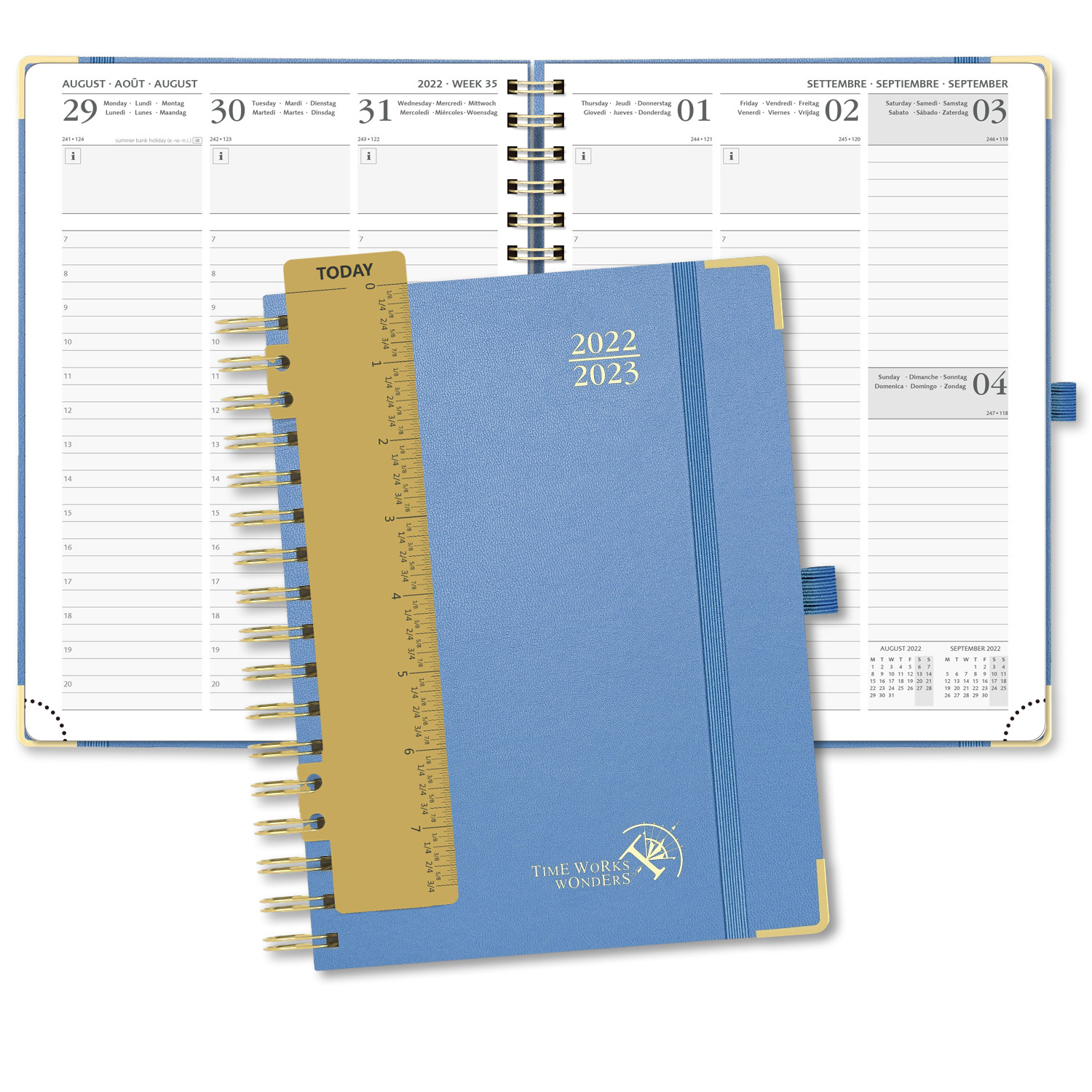 Two-Page Weekly Planner For The 12 Months July 2023 - June 2023 In Light Blue