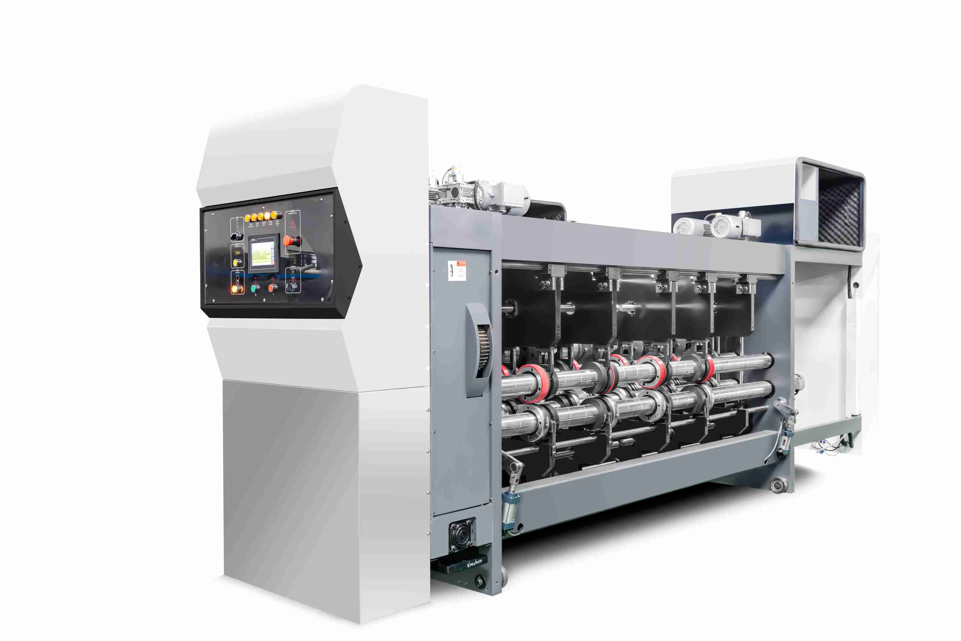 White Automatic Steel Flexo Printing Cardboard Box Slotting Die Cutting Machine 130 Sheets / Min