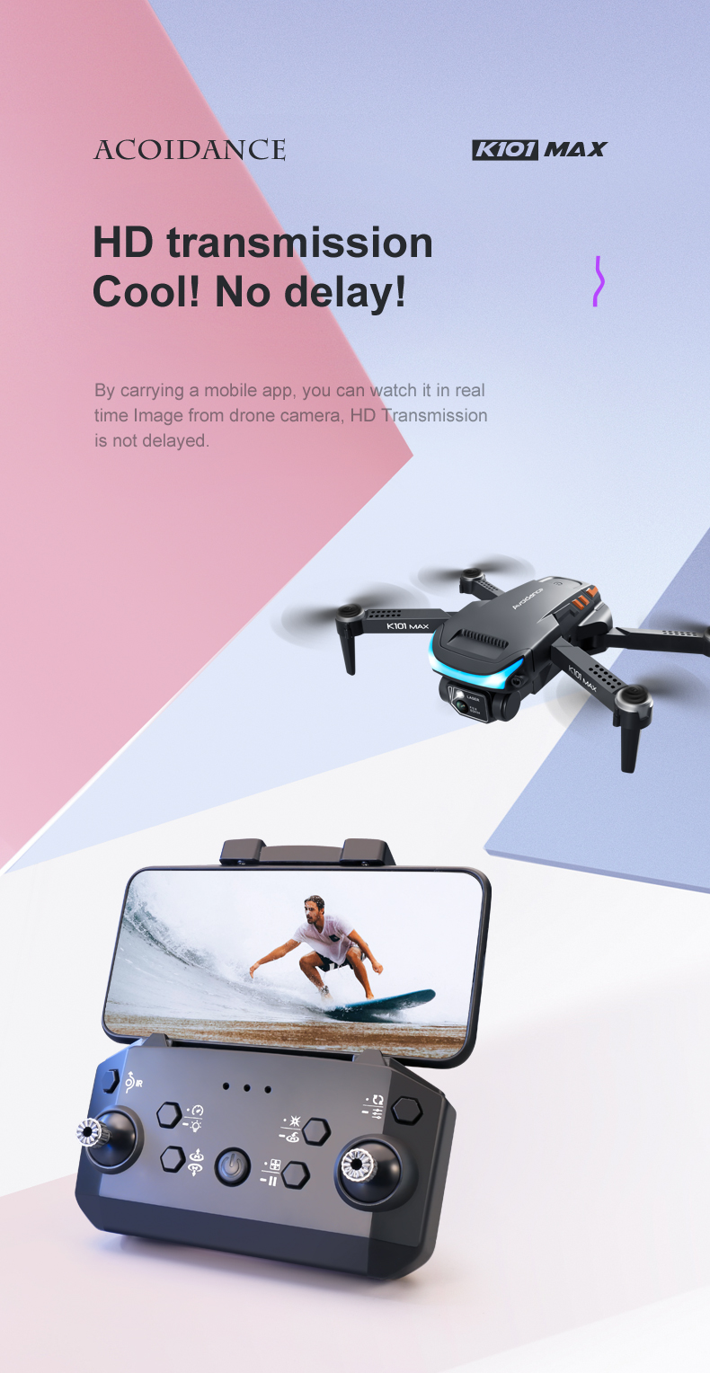K101 Max Obstacle Avoidance Optical Flow Positioning 4k Hd Dual Foldable Quadcopter Toys Drones Vs E88 E58 Camera Mini Drone