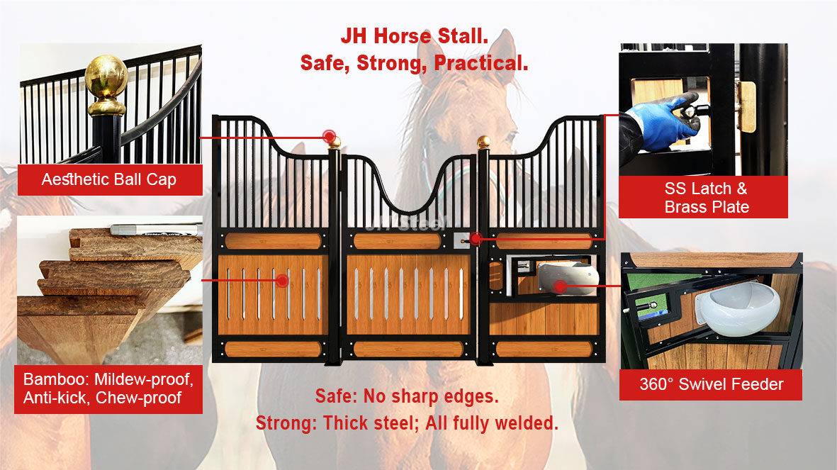 3.5*2.2m Permanent Metal Steel Frame Bamboo Board Horse Stable Box Horse Stall Fronts