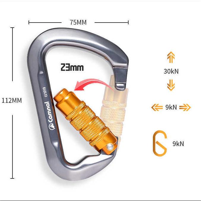 7075 Aviation Aluminum 30KN D Shape Rock Climbing Carabiner for Safety and Rescue