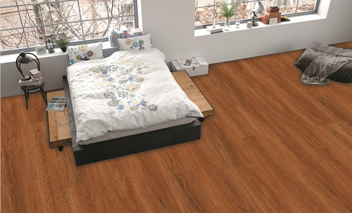 183mm SPC Click Flooring Formaldehyde Free Non Slip Unilin Click Cherrywood Burlywood Wood Grain GKBM JR-W17024