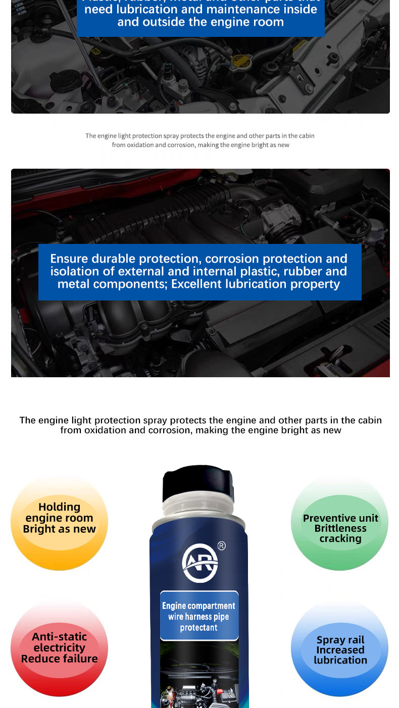 Engine Compartment Line Cleaning and Protection Solution for Automotive Vehicles