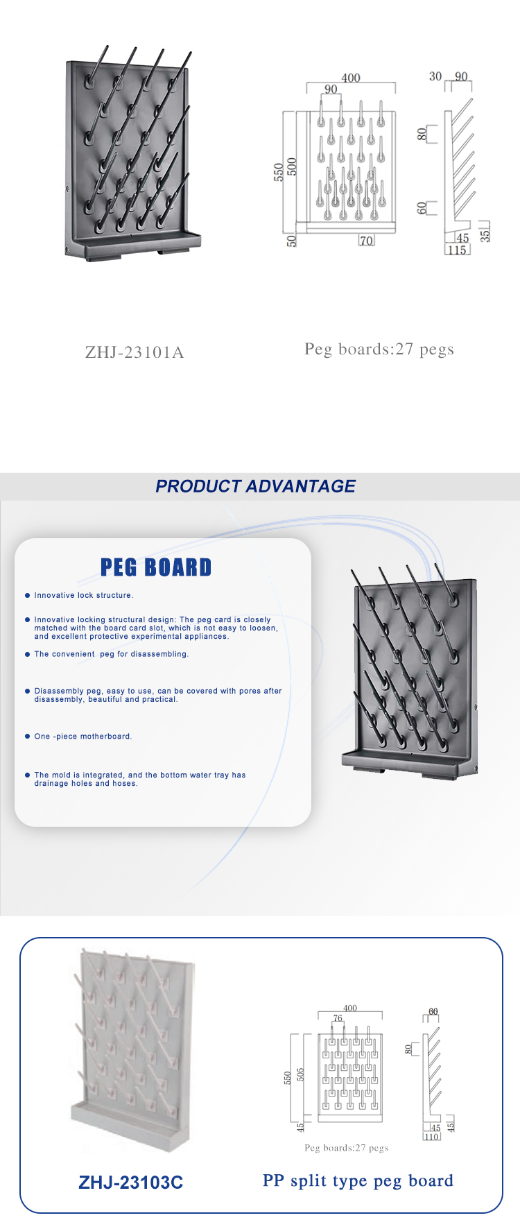 Corrosion Resistant Lab Peg Board , Square Lightweight PP PegBoard