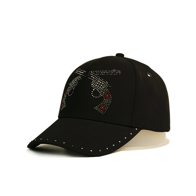 OEM ODM Fashion Rhinestone Baseball Cap , Black Constructed Baseball Hat Metal Buckle