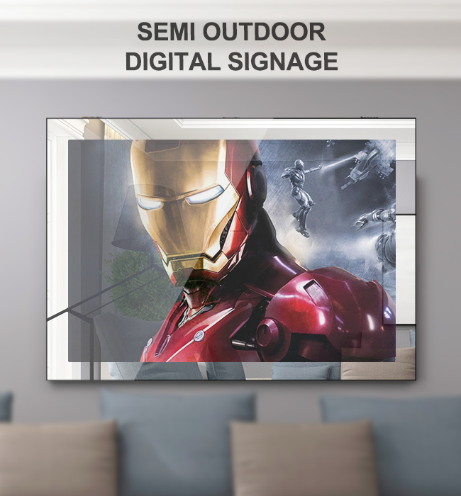 Semi Outdoor LCD Digital Signage Smart Mirror Glass T/R 50%/50% LCD Display Capacitive Touch Screen