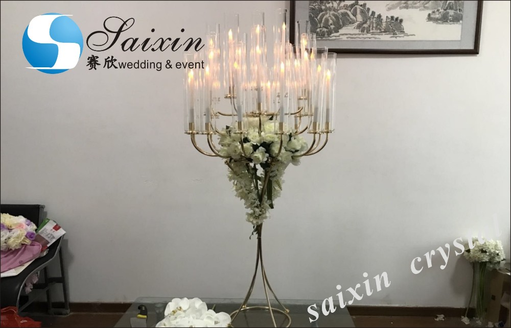 5 Arm 9 Arms Gold Metal And Crystal Candelabra Wedding Centerpieces 130CM
