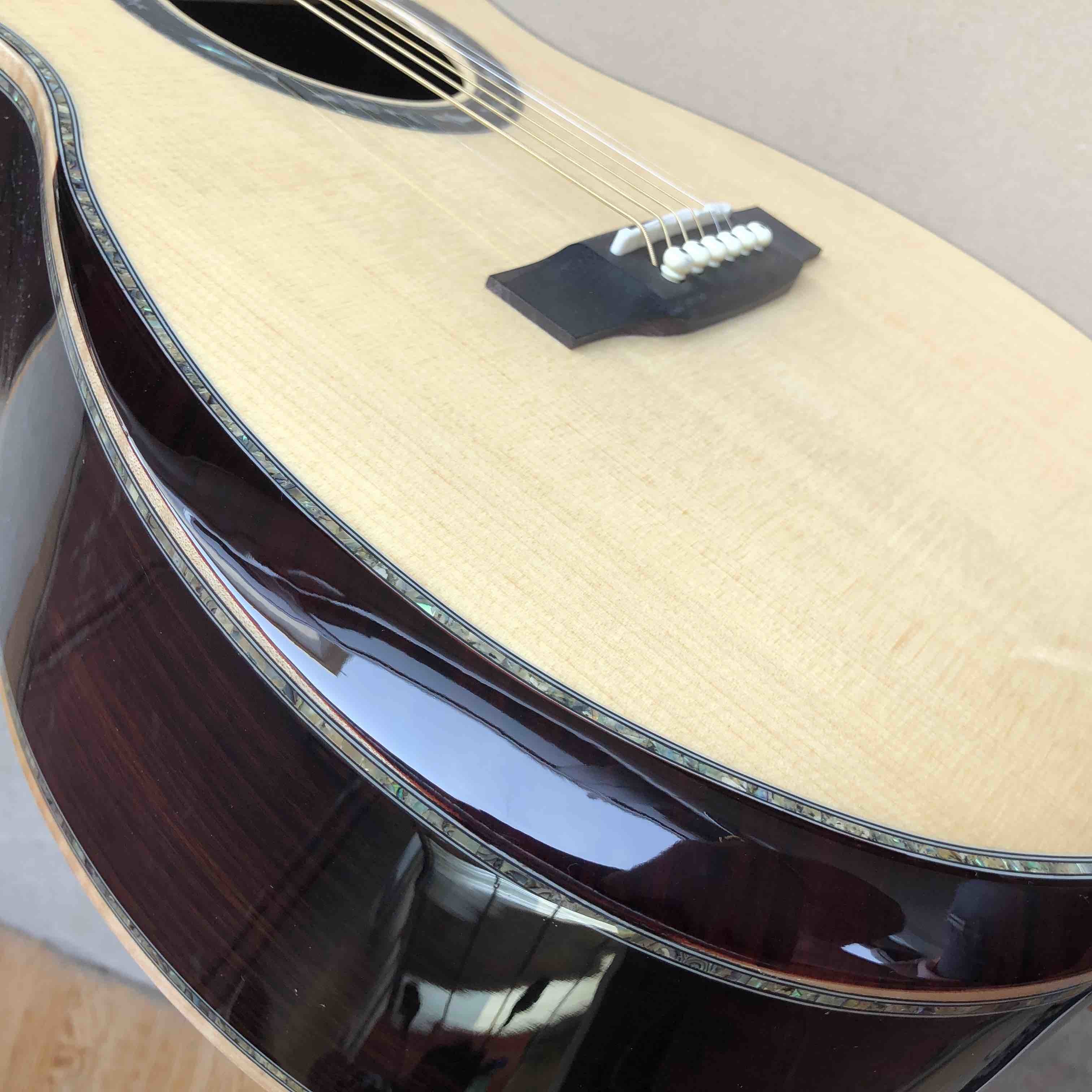 Custom 2020 New Real Abalone Aaaa All Solid Spruce Round Body Maple Binding Acoustic Guitar