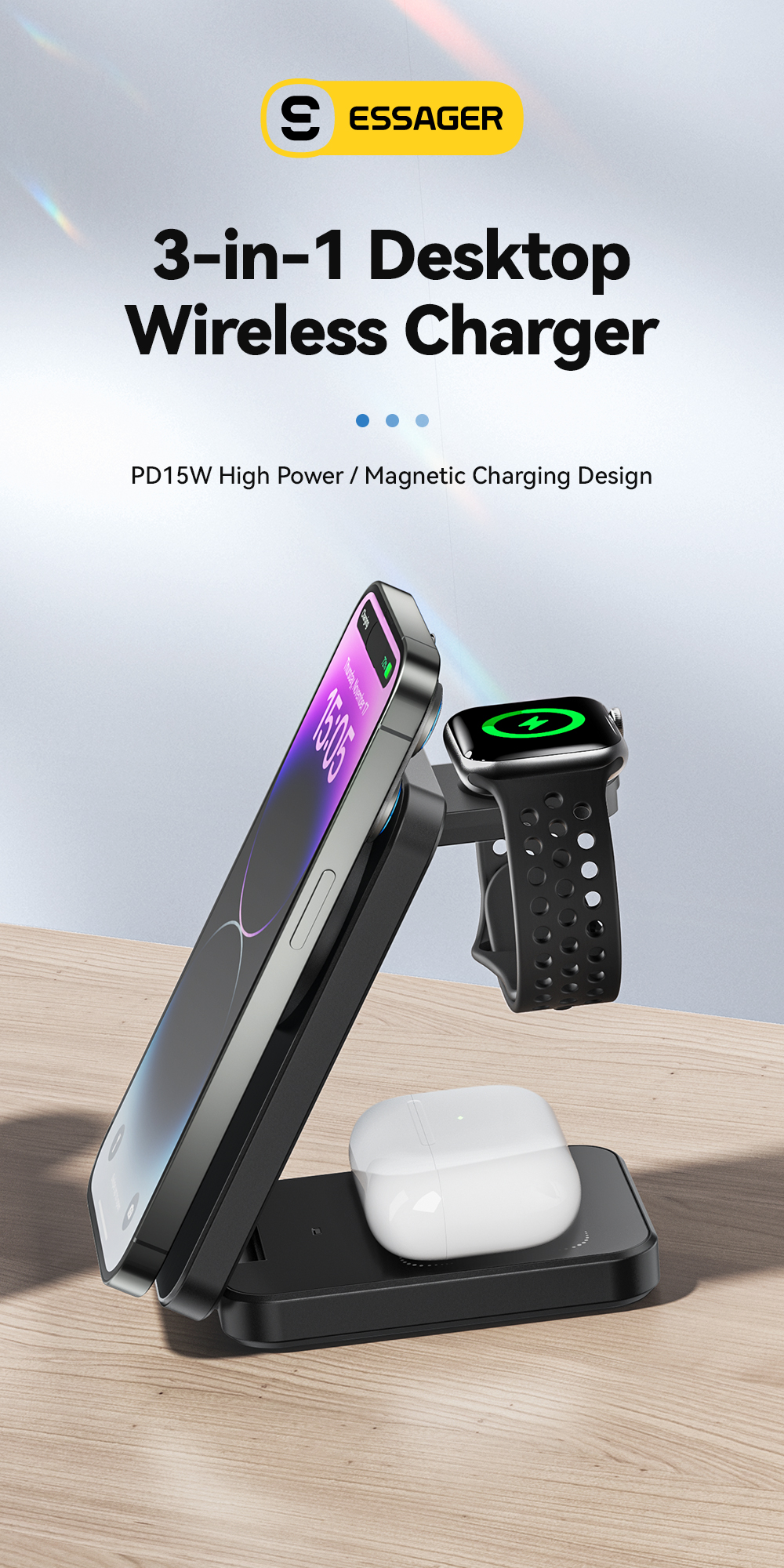 ESSAGER OJD-112 Series Desktop Cell Phone Wireless Charging Station OTP