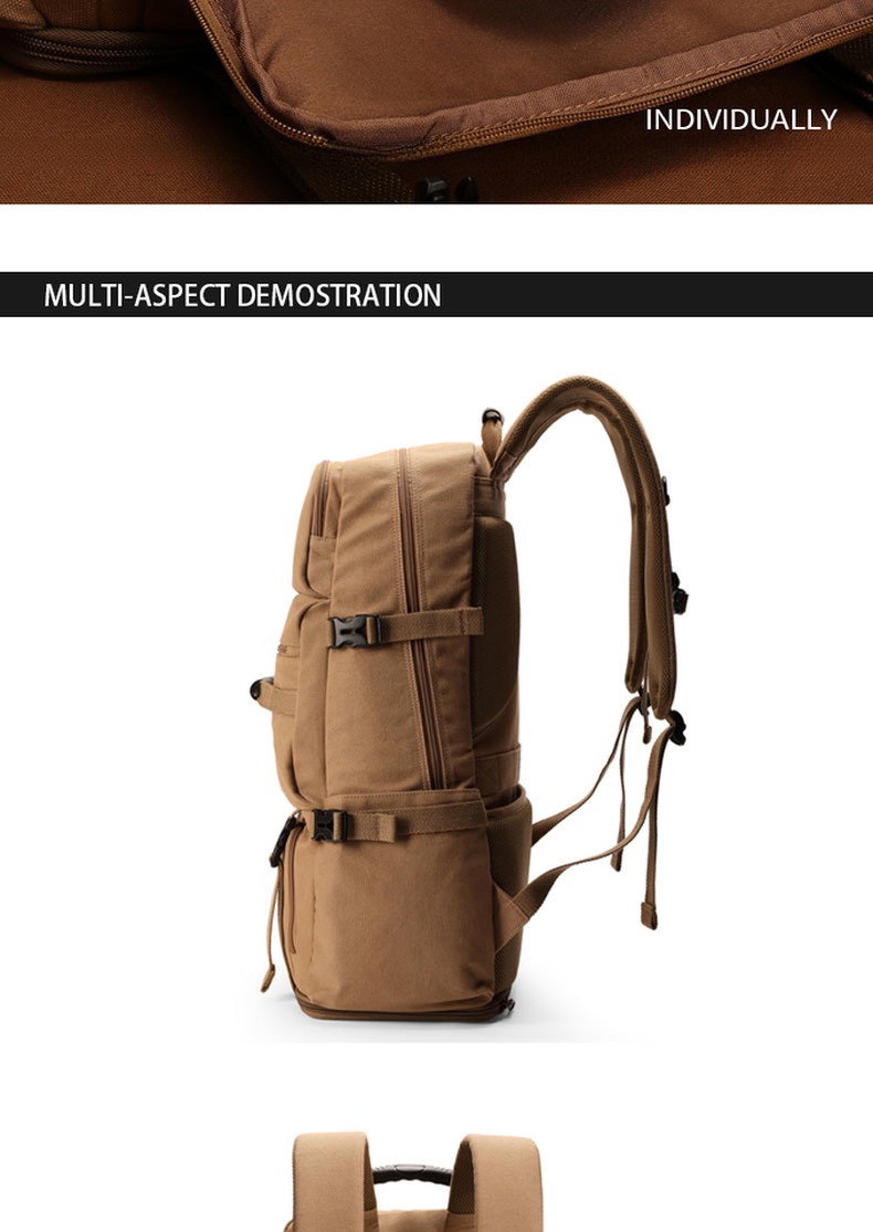 Zipper Closure Expandable Canvas Backpack for Men Lightweight and Durable Outdoor Bag