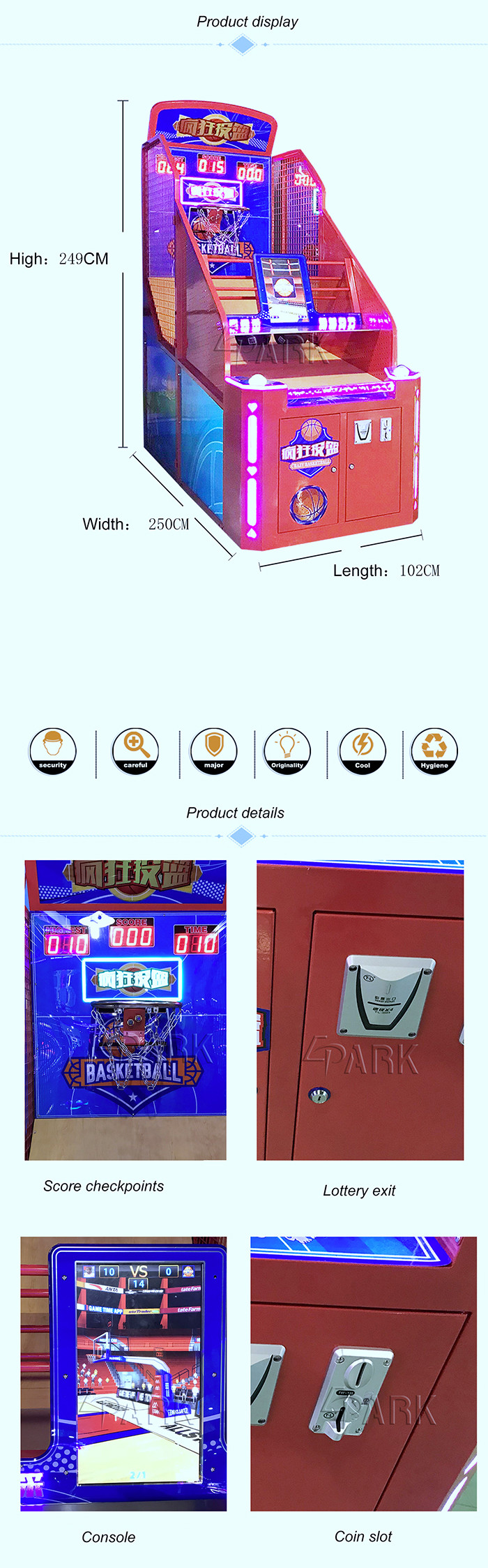 Coin Operated Amusement Sports Redemption Game Machine / Basketball Shooting Video Arcade Equipment