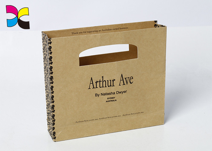 Kraft Printed Paper Bags Die Cutting One Hole Handle Black Logo Hot Stamping