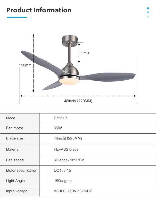 Modern Design 48 Inch Indoor Living Room Remote Control Led Ceiling Fan With Light