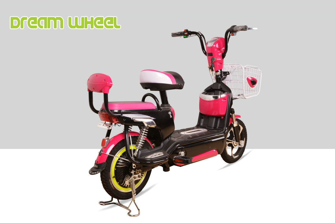 2 Wheel Pedal Assist Electric Bike Pink 48V 20Ah Lead Acid Gel Battery Suspension Fork