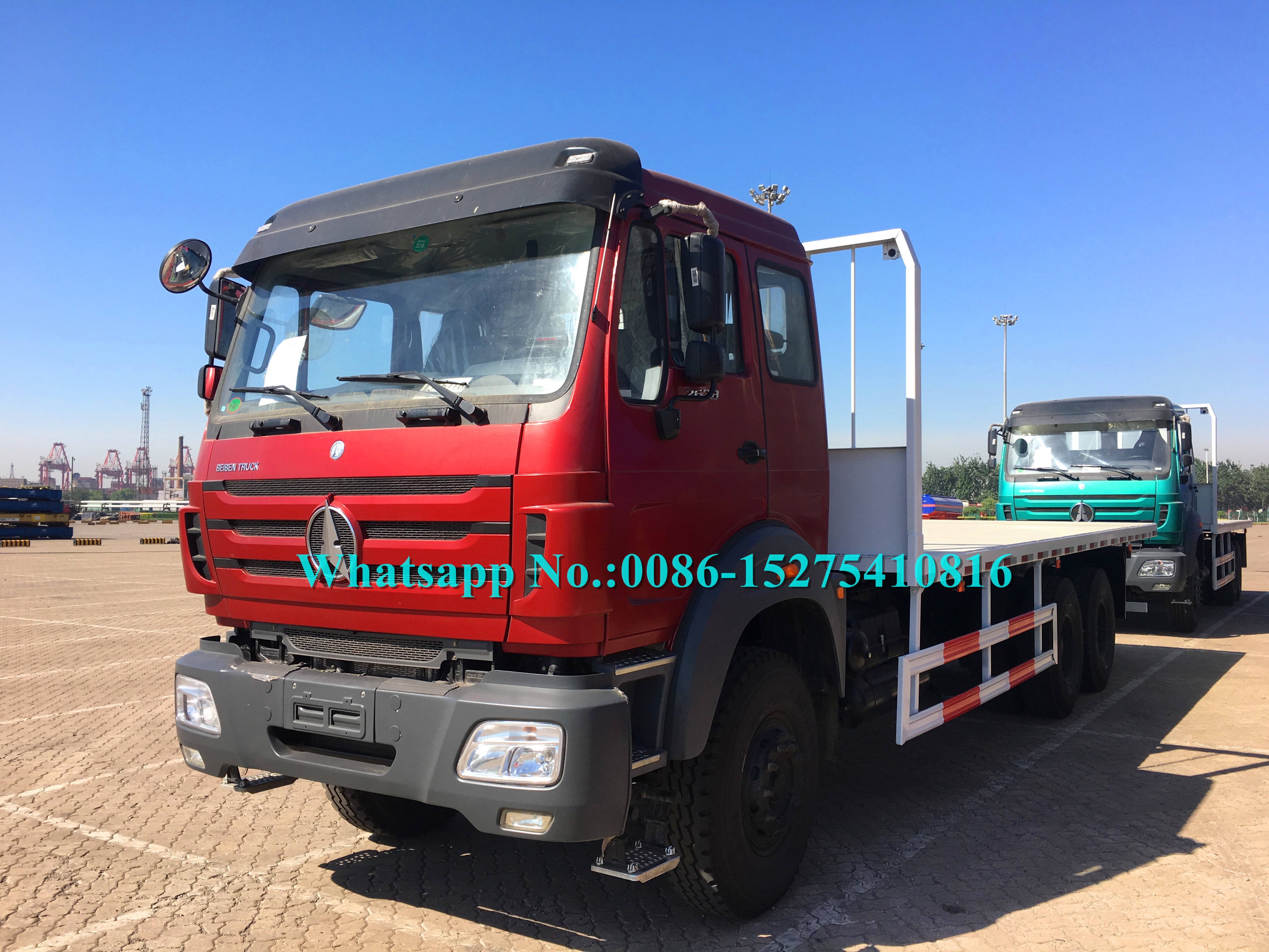 Ruby red color Beiben 6x4 2638PZ 25 30Ton 380hp Heavy Off Road Container Flat Bed Truck adopt Germany Benz Technology