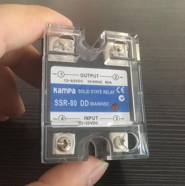 80A SSR Solid State Relay DC To DC SSR-80DD Input 3-32VDC Control Output 12-60VDC Black Solid State Relay(SSR-80DD)