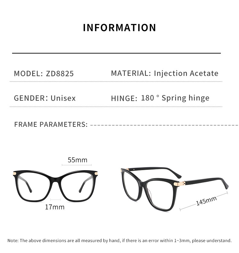 Metal Core Acetate Frame Glasses With Flexible Hinges Unisex