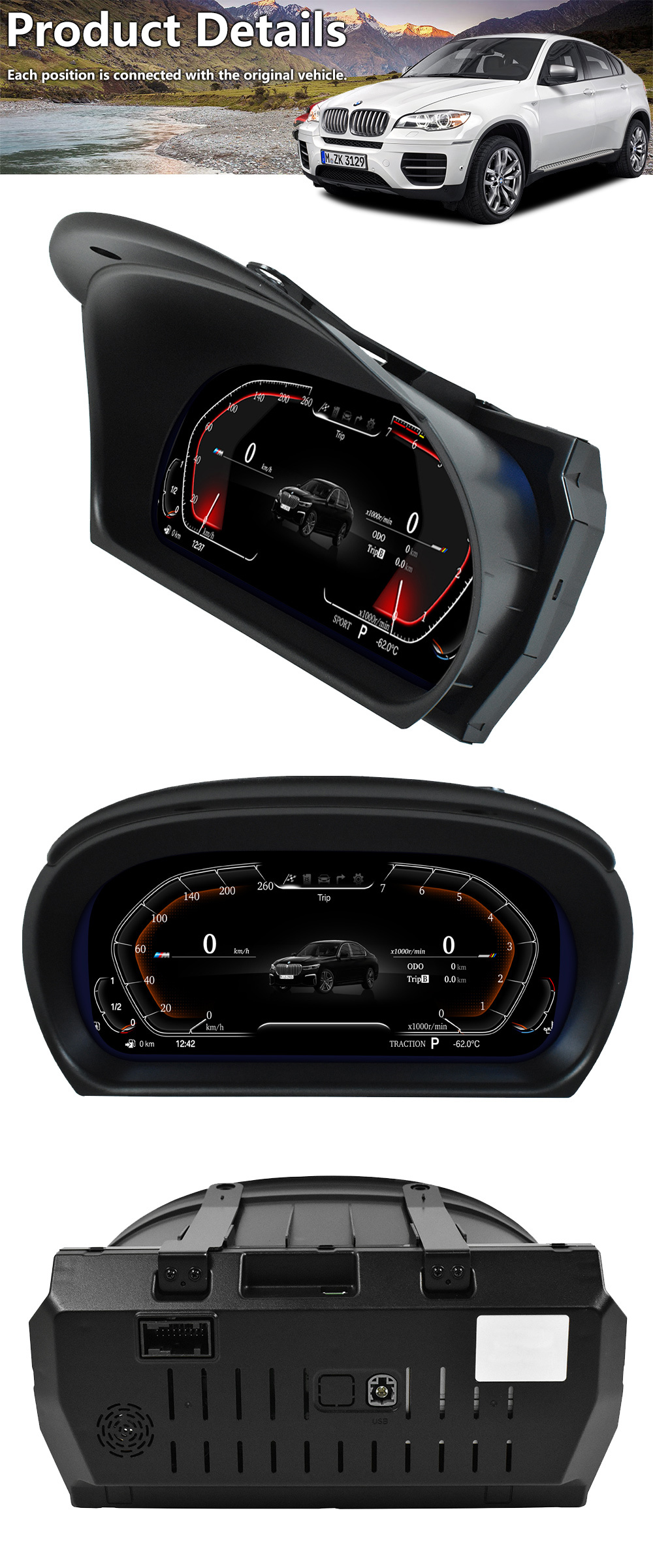 Viknav For BMW 3 Series E90 (2004-2010) 12.3 inch Upgraded LCD Cluster Panel Smart Dashboard Speedometer Display
