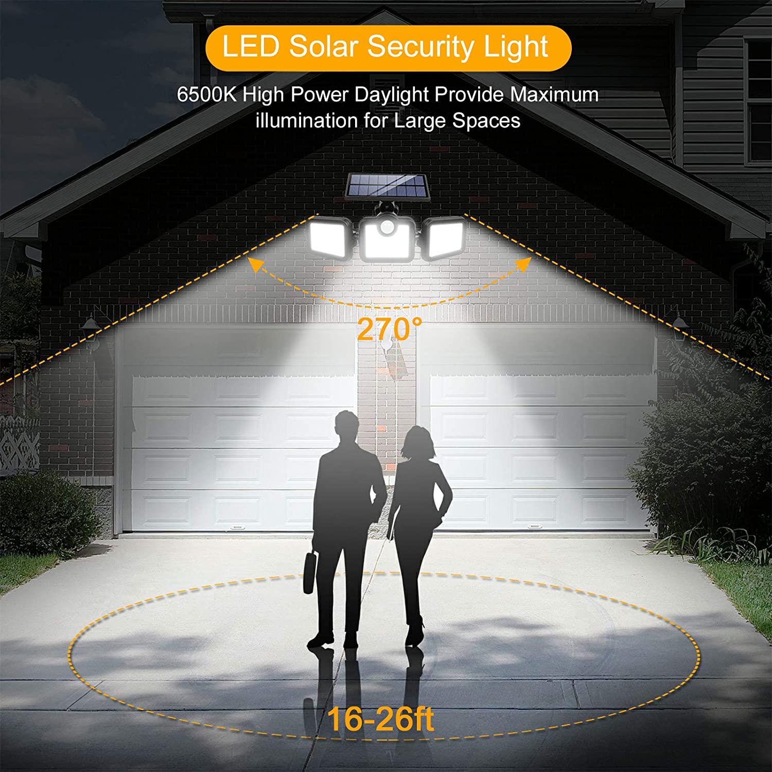 6500K 1.8W Outdoor LED Solar Lamp 270 Wide Angle 3.7V 2400mah